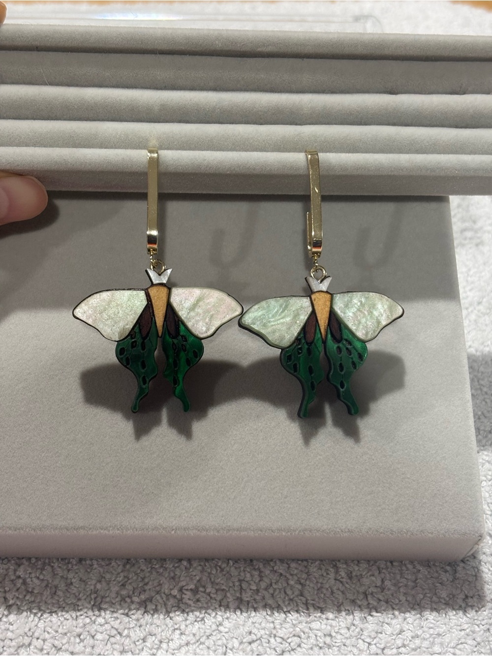 Green & White Butterfly Drop Earrings - Picture 8 of 14